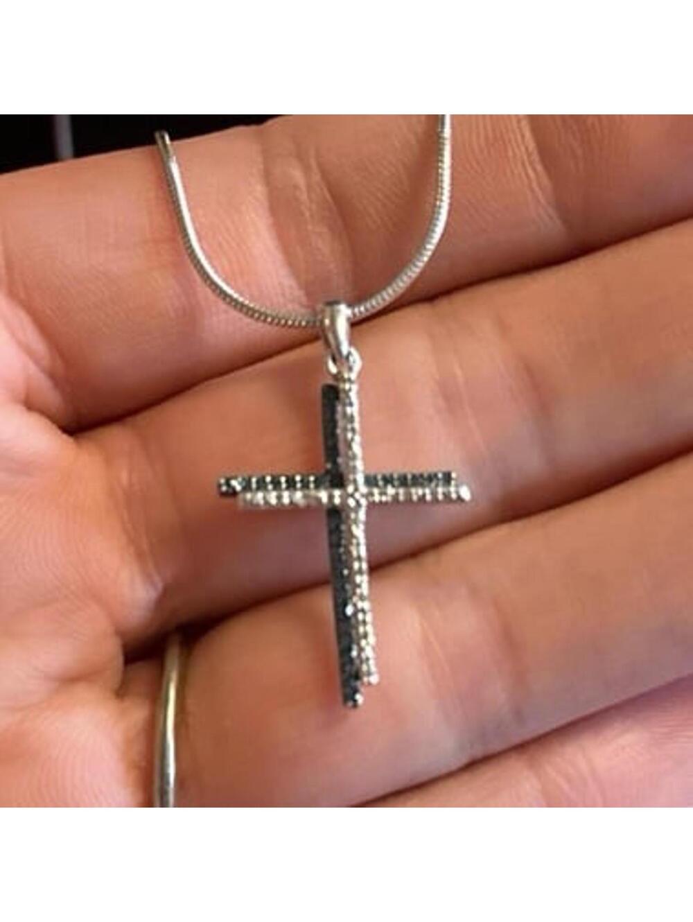 Stunning Designer Blue White Diamond 925 Silver Cross Pendant Necklace Designer